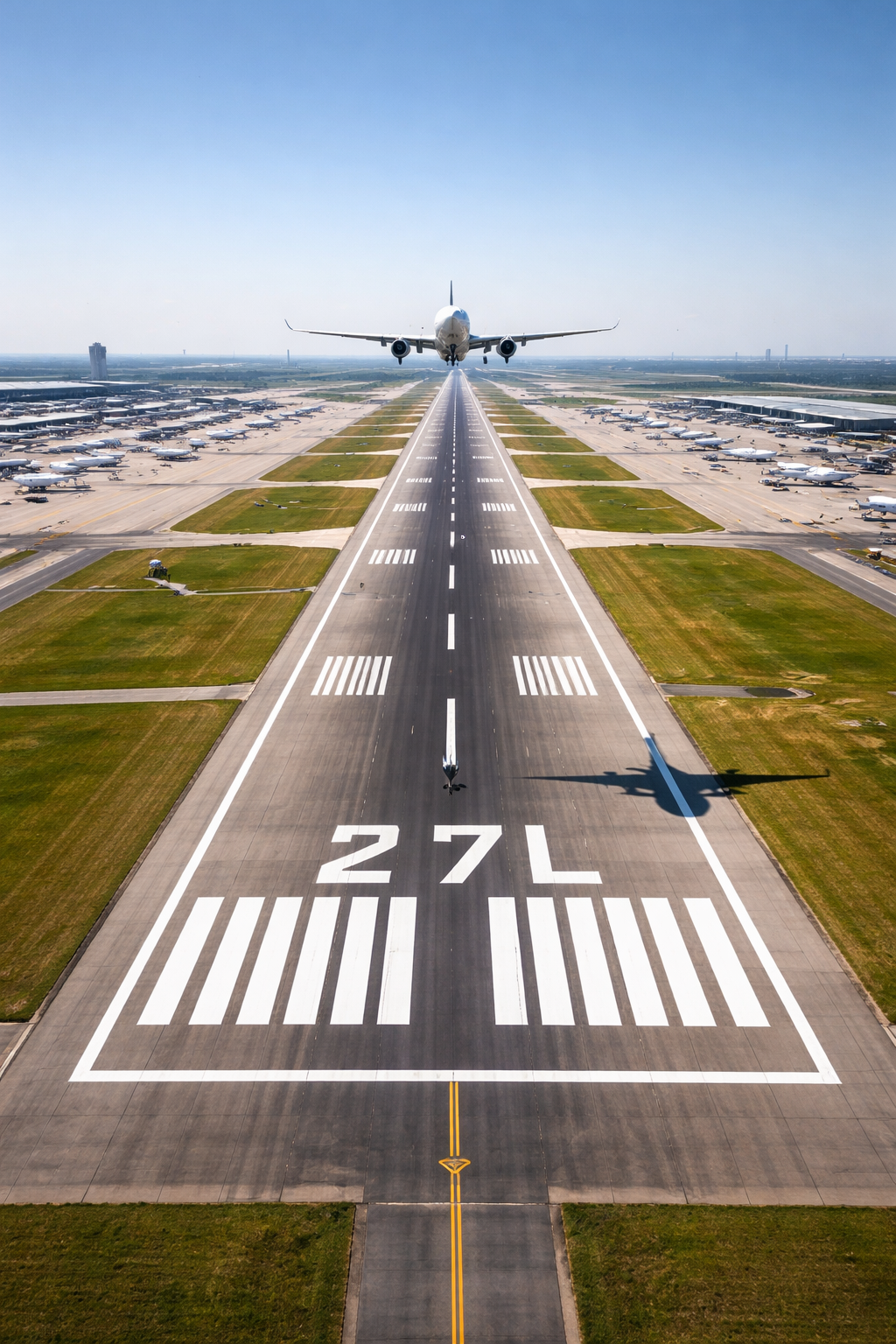 활주로 번호가 선명하게 보이는 항공 사진