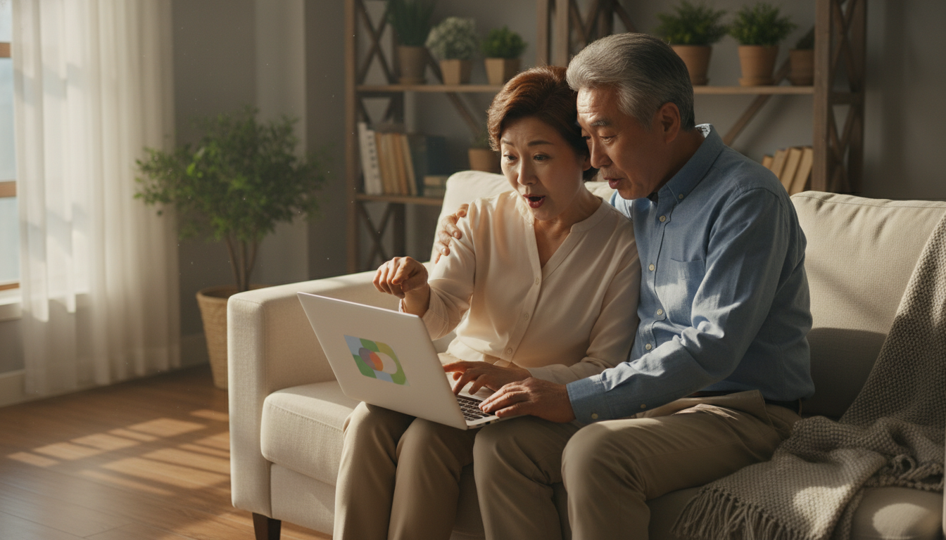 60대 노부부가 함께 AI를 배우는 모습 — 어르신 ChatGPT 사용법
