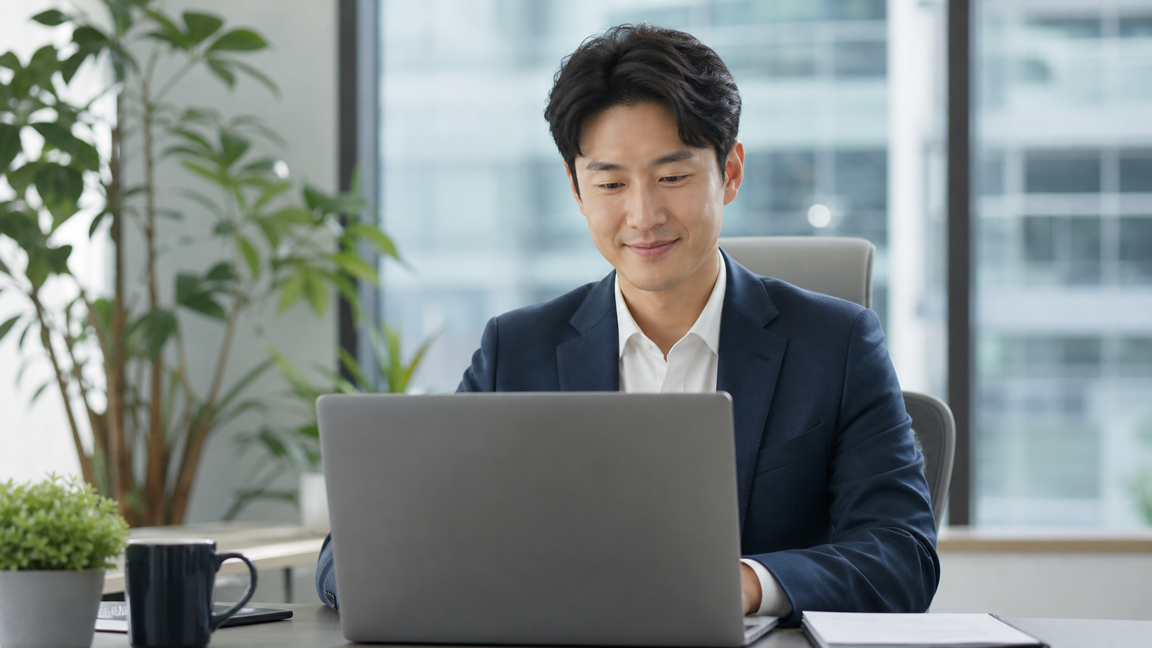 AI로 작성한 이메일을 만족스럽게 검토하는 직장인의 모습