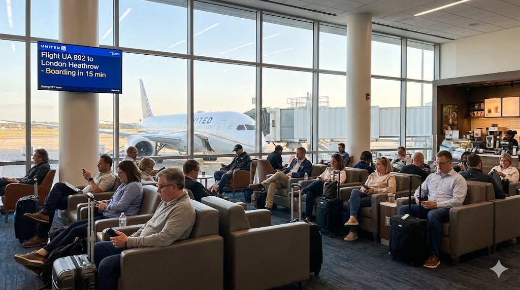 탑승 게이트 대기 - 게이트 앞에서 탑승을 기다리는 승객들