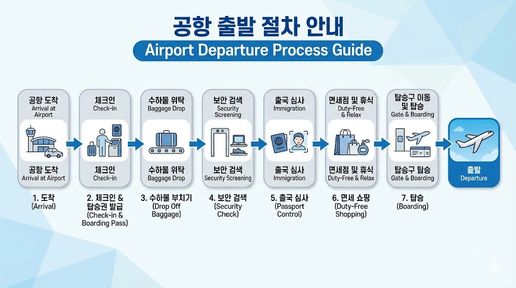 공항 출국 전체 동선 인포그래픽