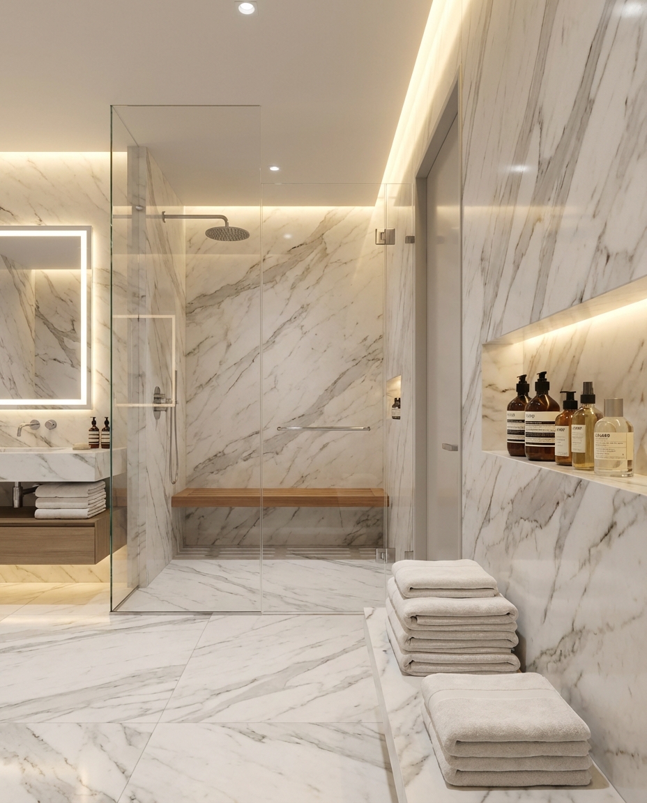 라운지 샤워 시설 - 깨끗하고 현대적인 샤워룸