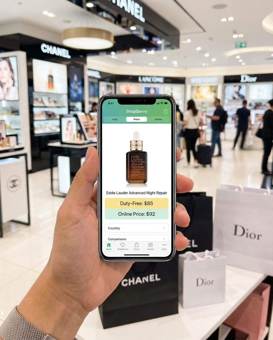 가격 비교 앱 - 스마트폰으로 면세점과 백화점 가격을 비교하는 화면