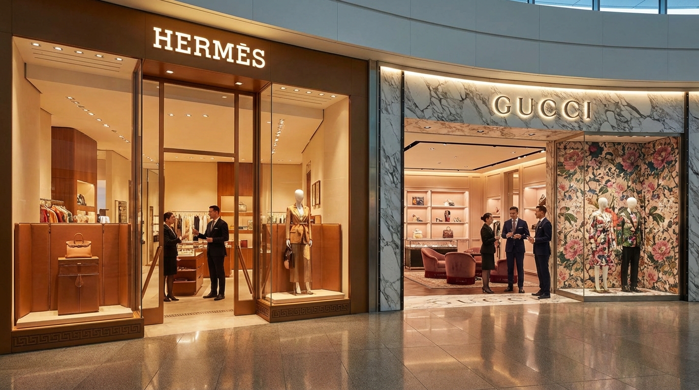 명품 브랜드 매장 - 샤넬, 루이비통 등 럭셔리 브랜드 면세점 매장
