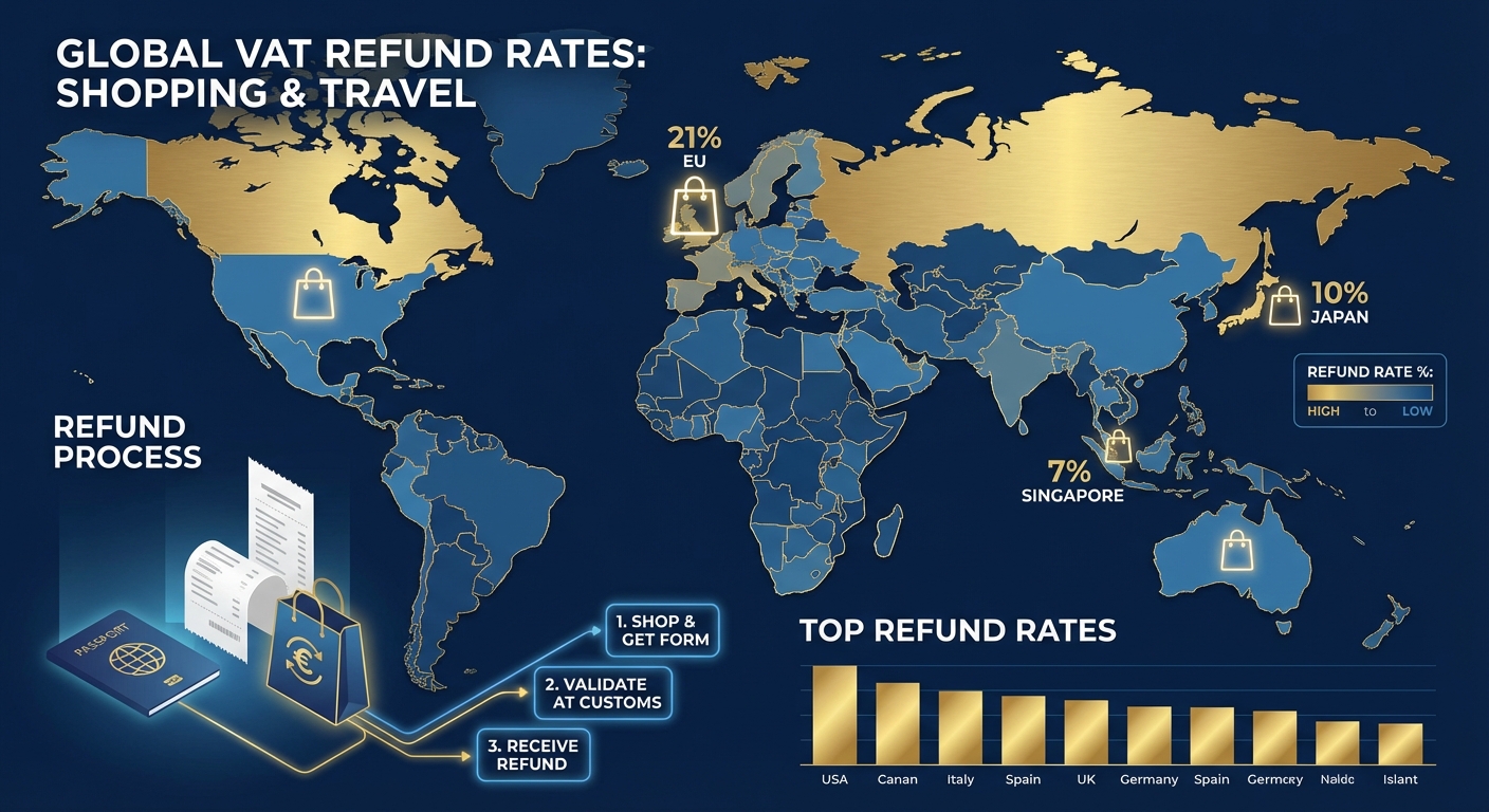 Tax Refund 인포그래픽 - 국가별 VAT 환급률 비교 차트