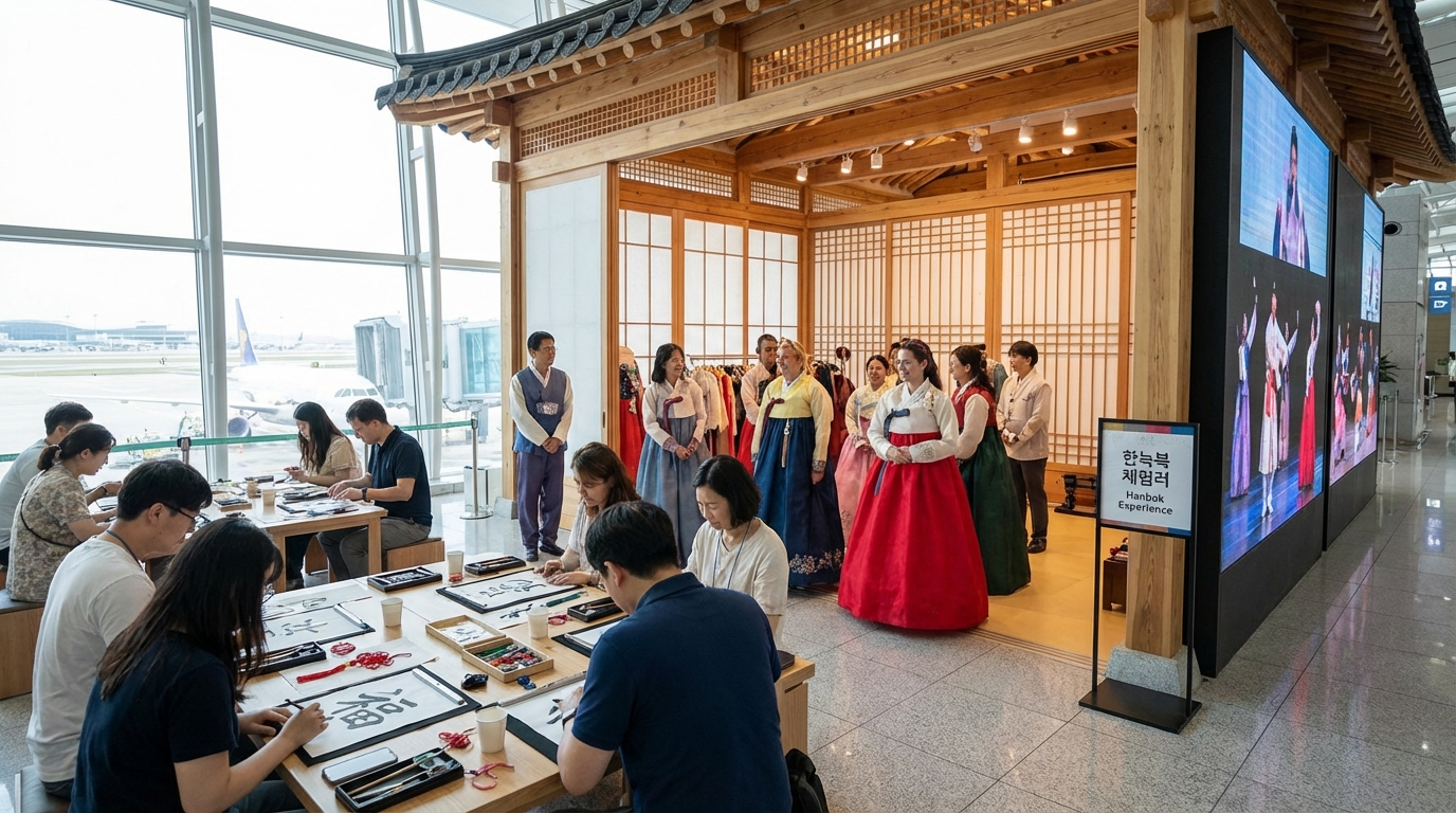 인천공항 한국문화체험관 - 한복을 입어보는 외국인 관광객