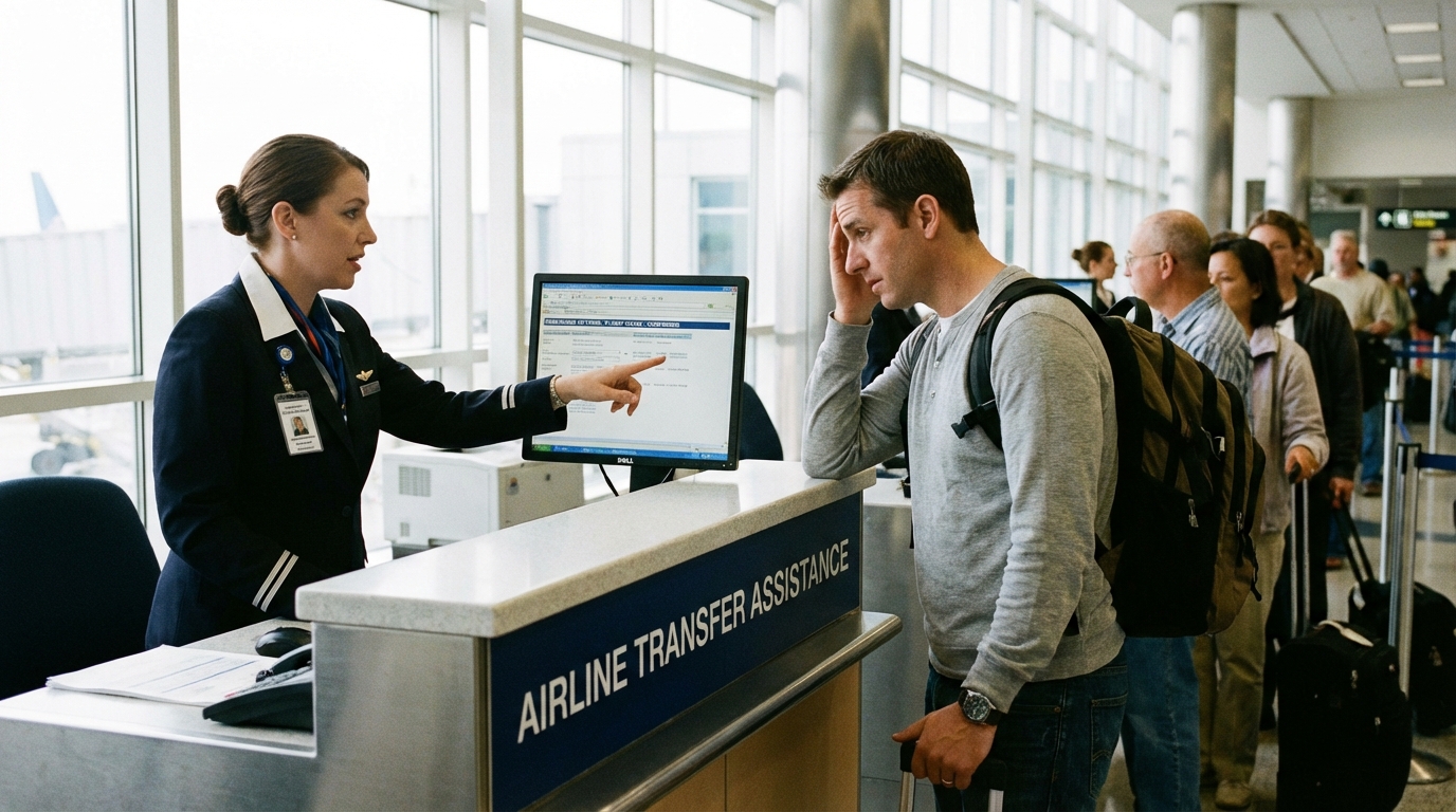 환승 안내 데스크 - 도움 요청하는 모습