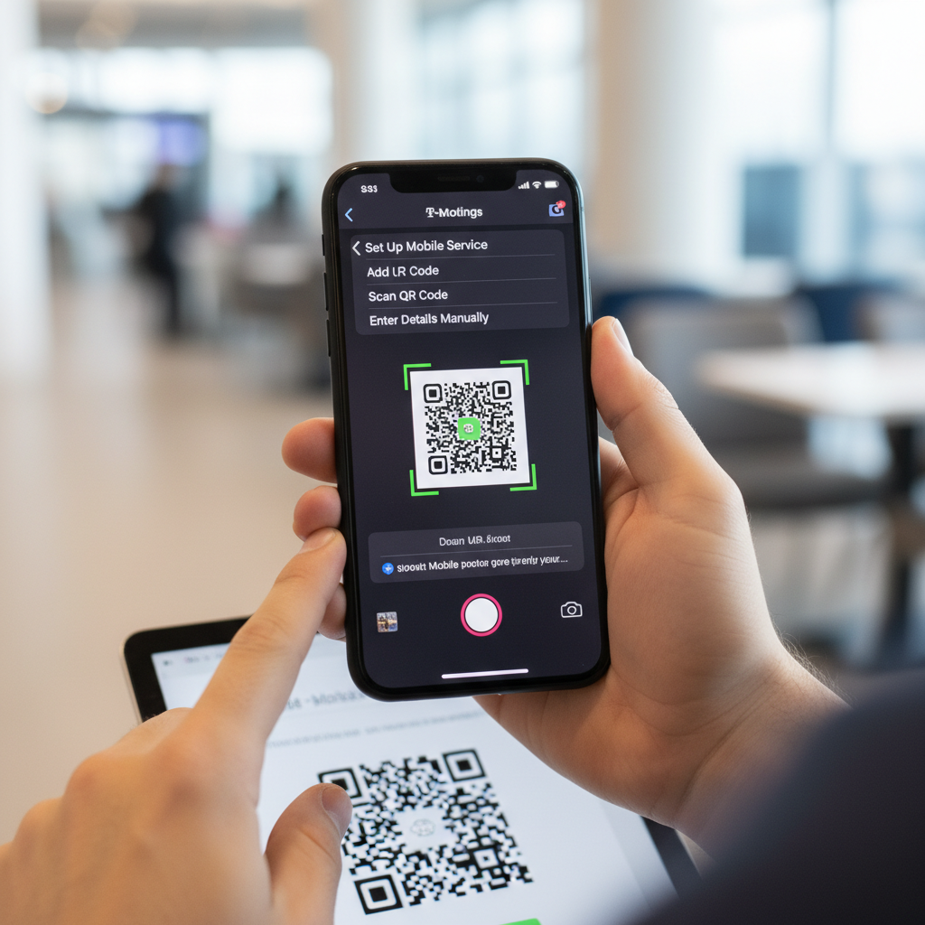 iPhone eSIM 설정 화면 - QR 코드 스캔으로 간편 설치