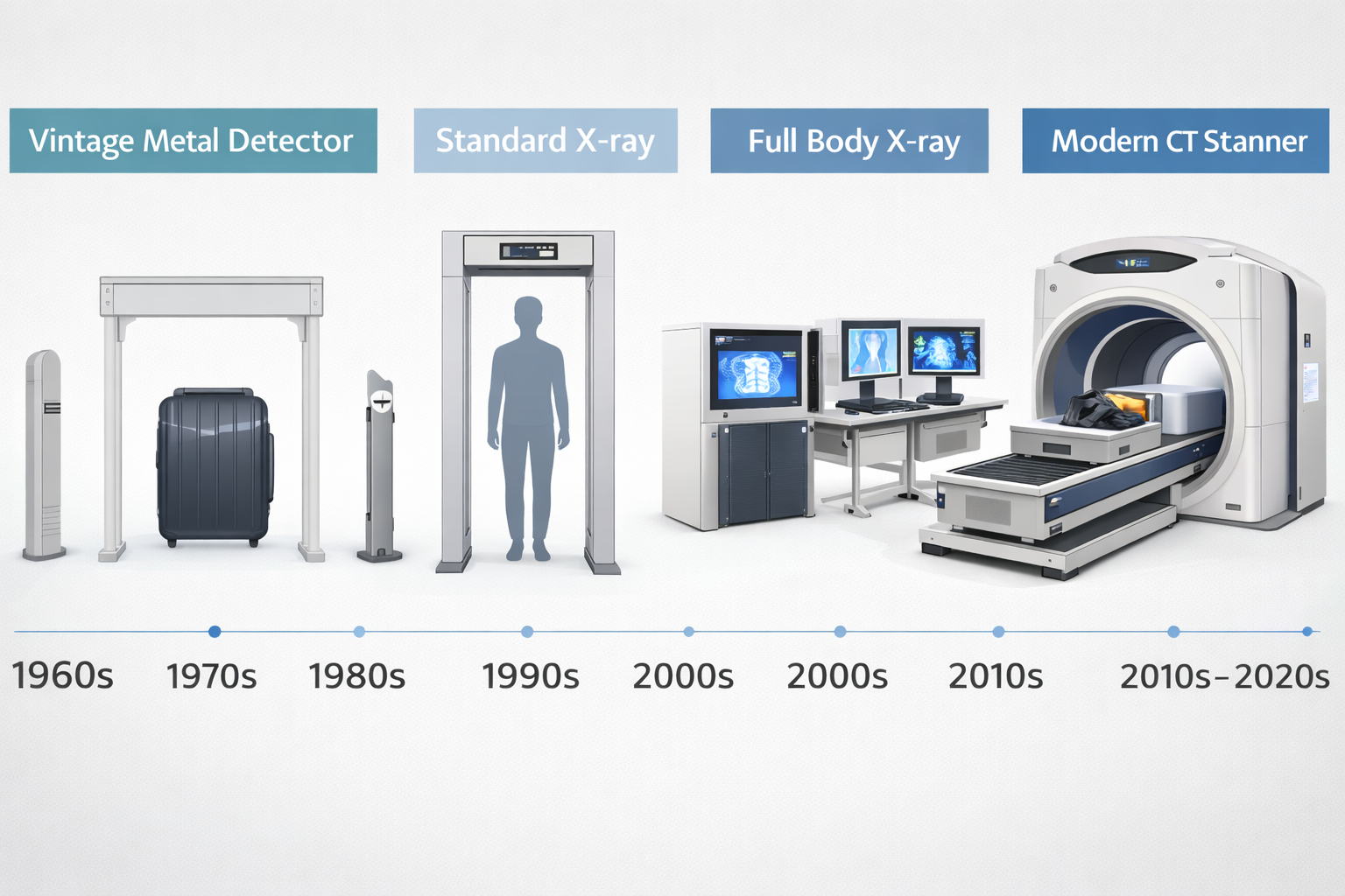 공항 보안검색의 진화 - 1960년대 금속탐지기부터 현대 CT 스캐너까지