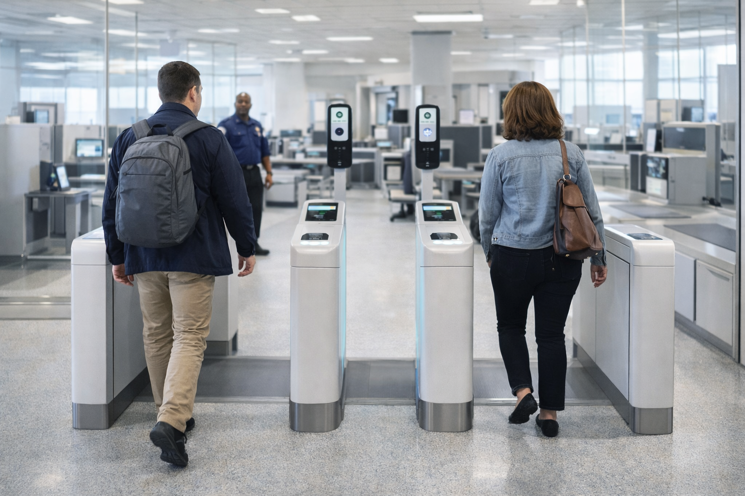 2030년 미래 공항 보안검색 - 워크스루 스캐너와 생체인식 게이트