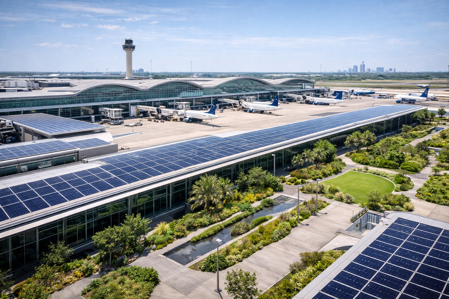 공항 주차장 태양광 캐노피 - 그늘과 발전의 이중 효과
