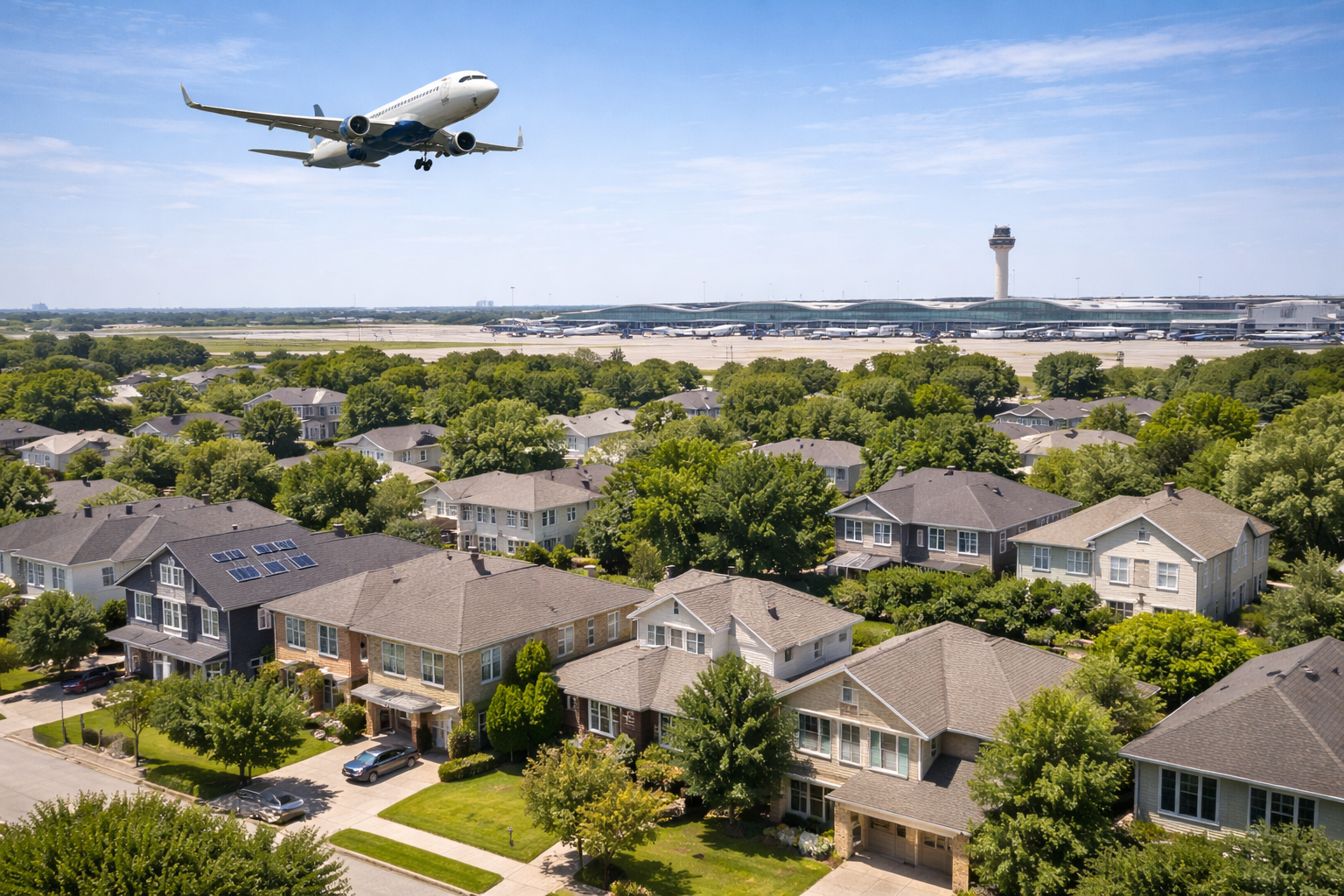 방음창 시공 중인 공항 인근 주택