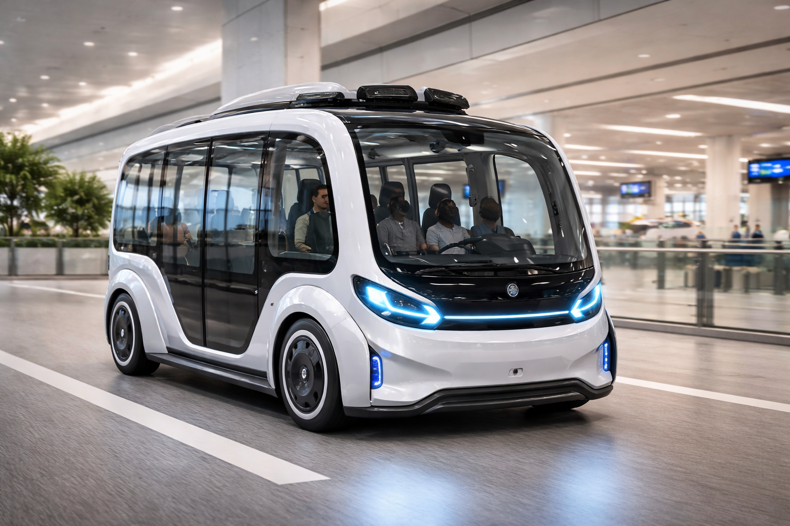 수소 항공기가 충전 중인 미래 공항