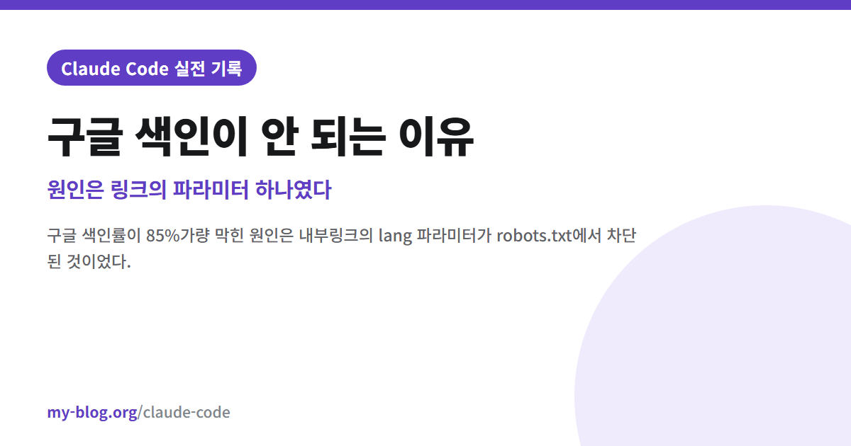 구글 색인이 안 되는 이유 — 원인은 링크의 파라미터 하나였다 — Claude Code 실전 기록 대표 이미지