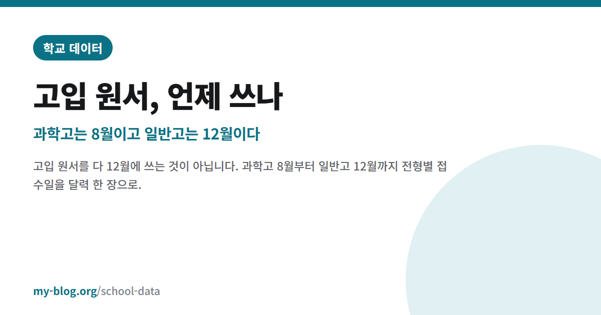 고입 원서, 언제 쓰나 — 과학고는 8월이고 일반고는 12월이다 — 학교 데이터 대표 이미지