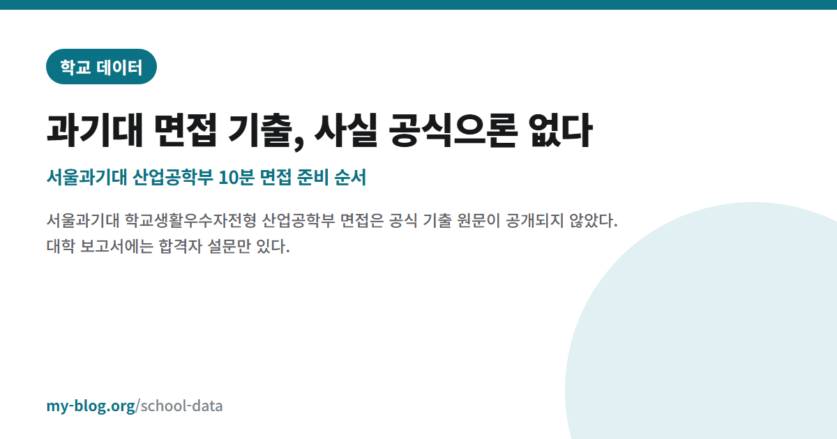 과기대 면접 기출, 사실 공식으론 없다 — 서울과기대 산업공학부 10분 면접 준비 순서 — 학교 데이터 대표 이미지