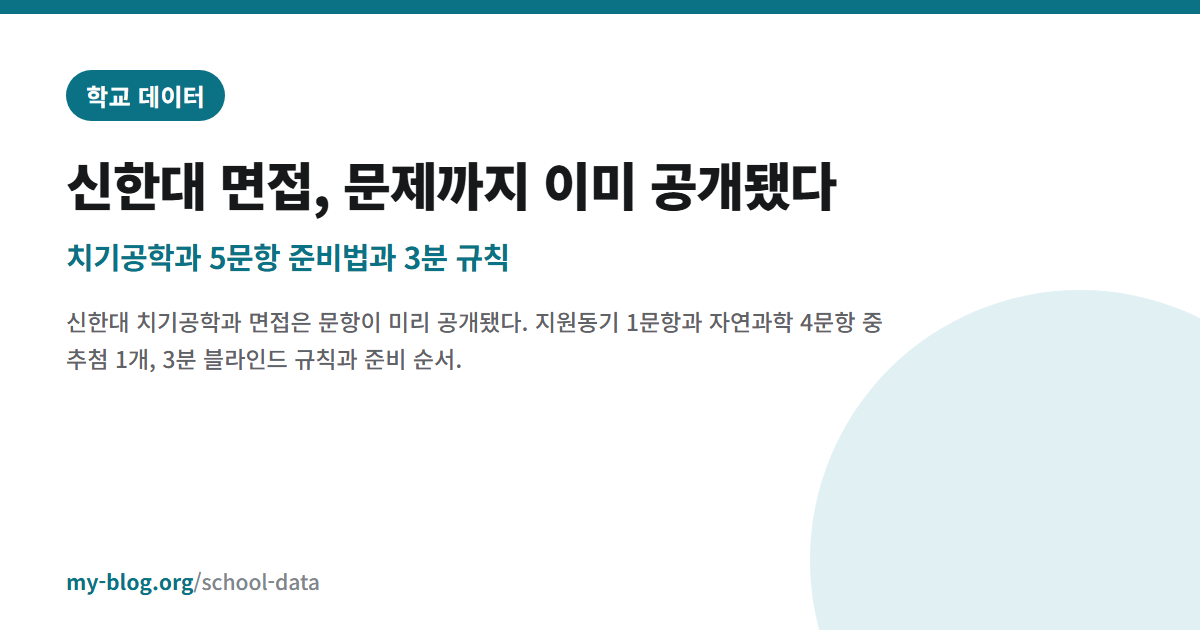신한대 면접, 문제까지 이미 공개됐다 — 치기공학과 5문항 준비법과 3분 규칙 — 학교 데이터 대표 이미지