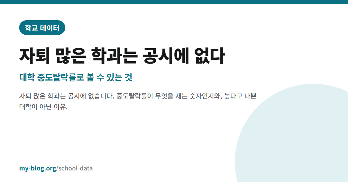 자퇴 많은 학과는 공시에 없다 — 대학 중도탈락률로 볼 수 있는 것 — 학교 데이터 대표 이미지