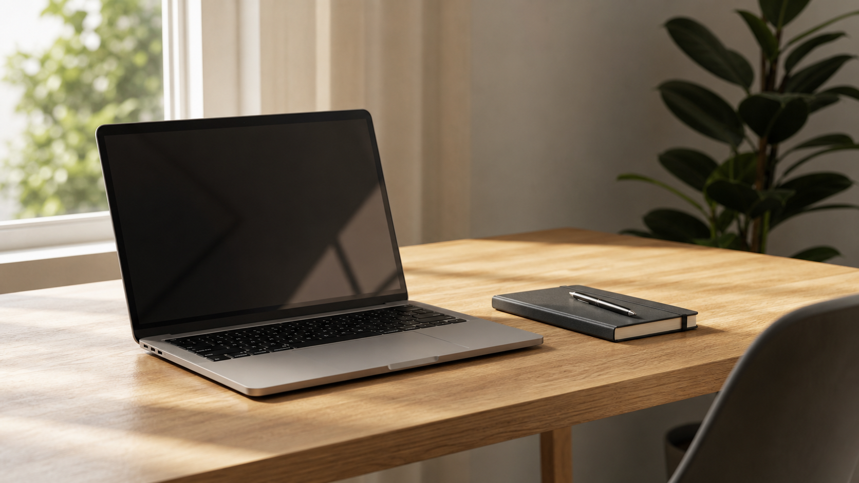 clean modern home office workspace with a laptop screen showing multiple productivity tools, soft natural light, 4K cinematic