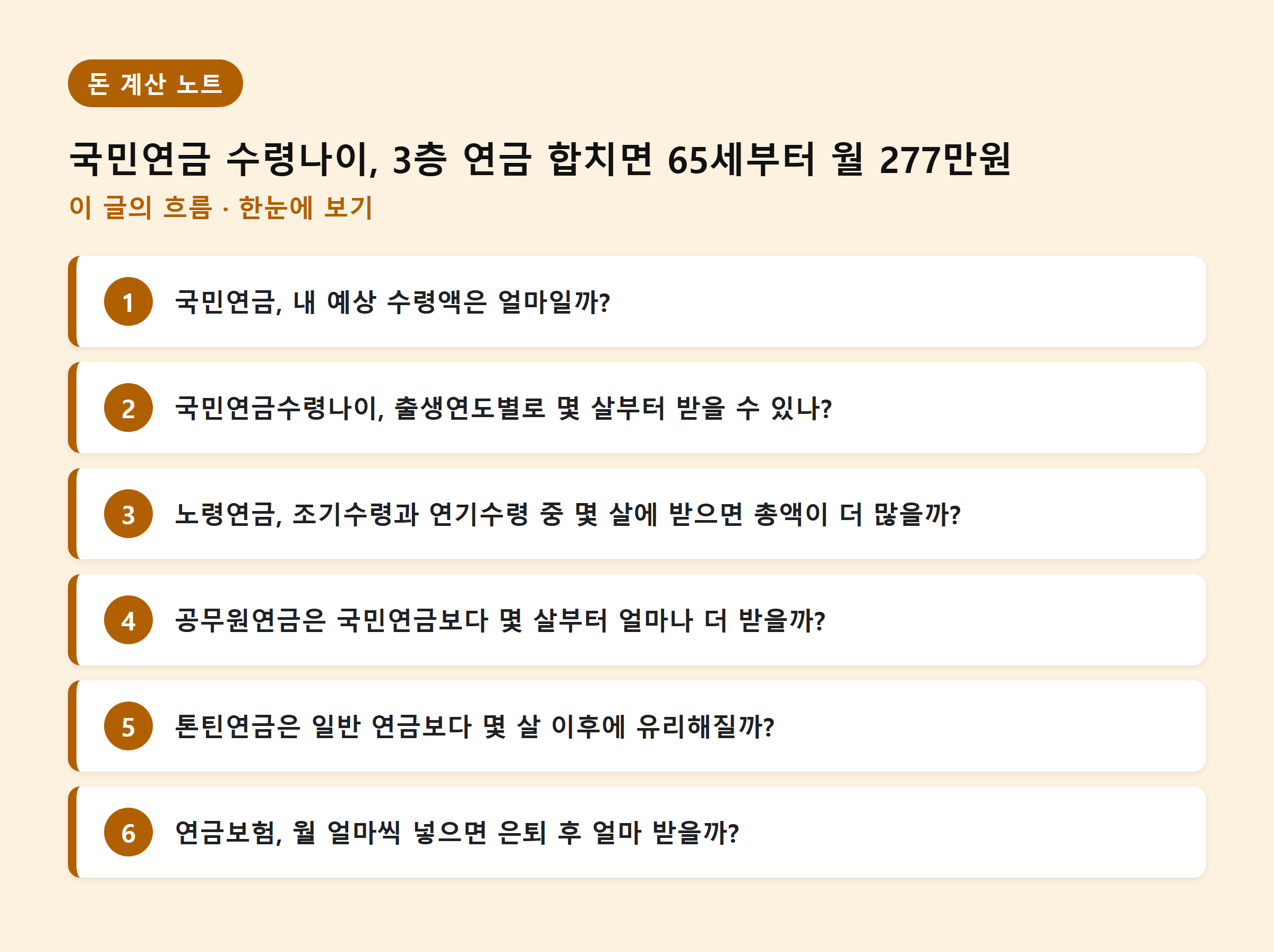 국민연금 수령나이, 3층 연금 합치면 65세부터 월 277만원 — 이 글의 흐름