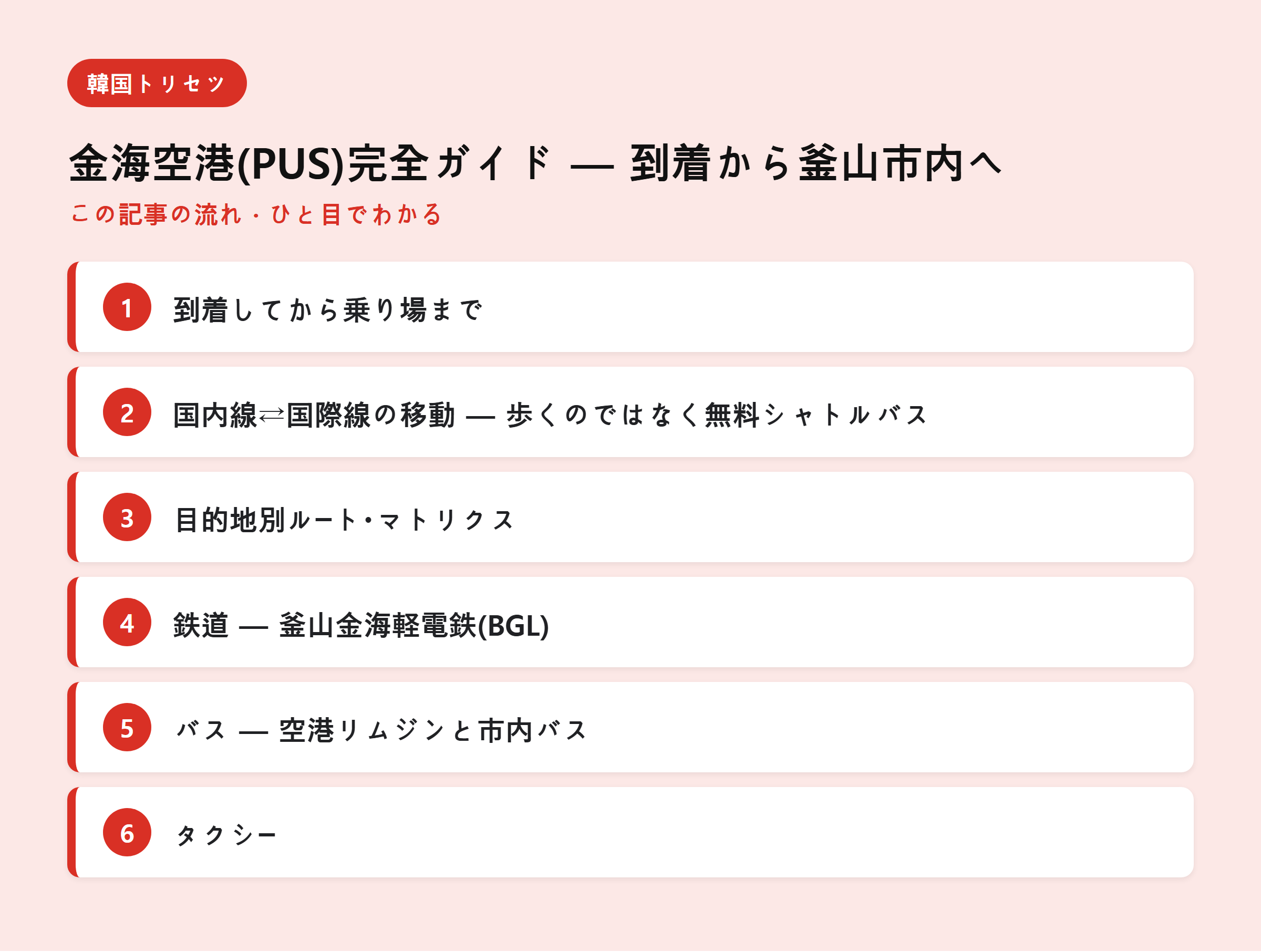 金海空港(PUS)完全ガイド — 到着から釜山市内へ — この記事の流れ