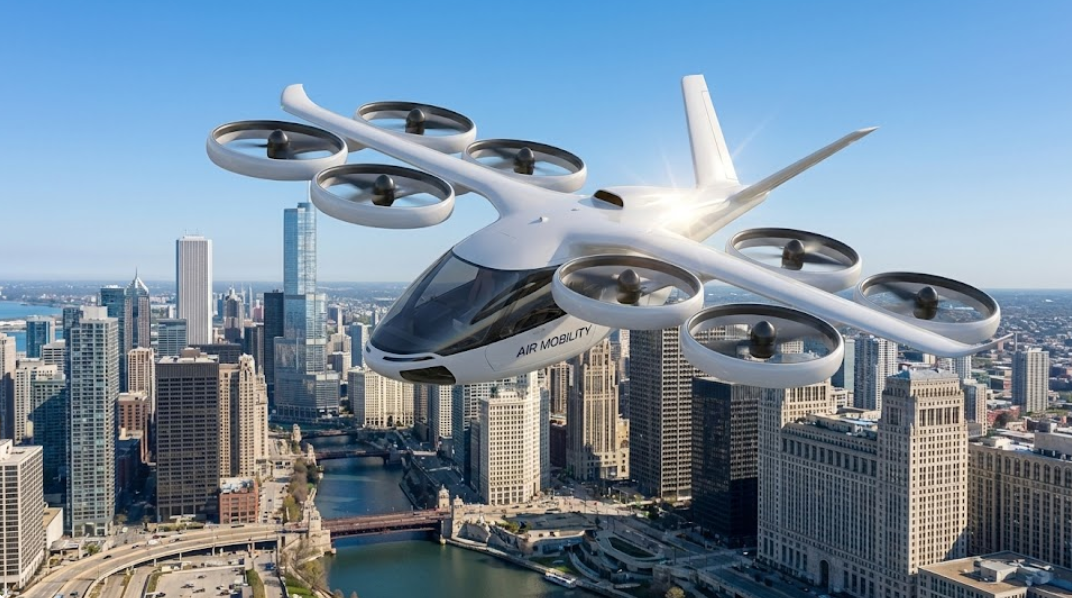 2030 스마트 공항 미래 컨셉 - 홀로그램 디스플레이와 AI 로봇이 있는 미래형 터미널