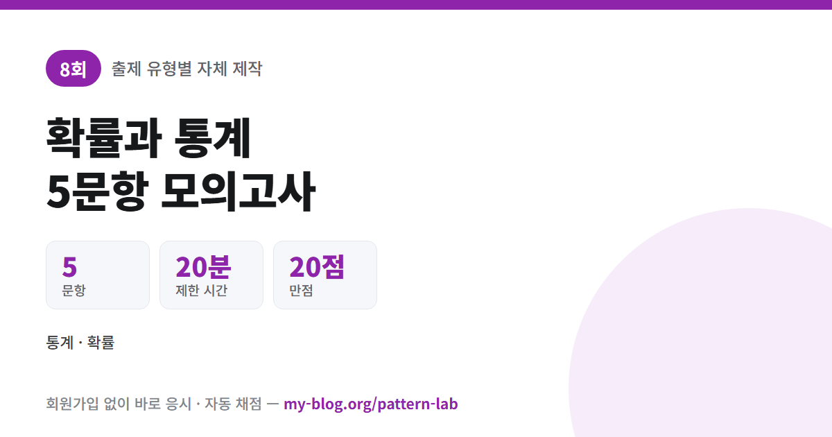 8회 확률과 통계 모의고사 5문항 20분 20점
